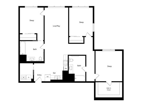 A black and white image of a floor plan for a house with labeled rooms.